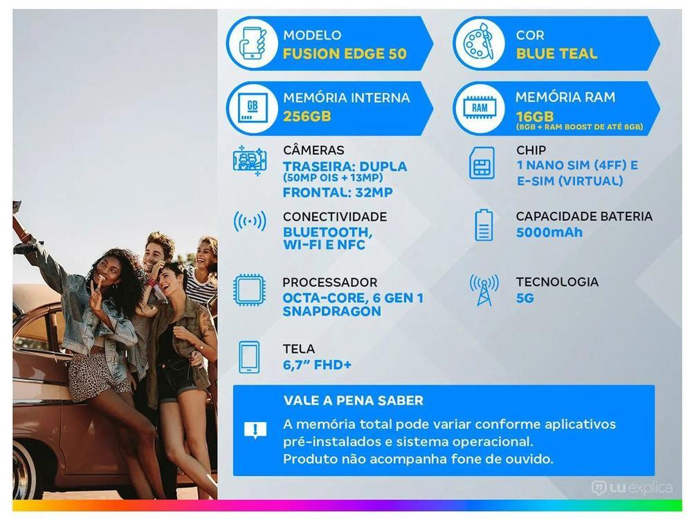 Smartphone Motorola Edge 50 Fusion 256GB Blue Teal 5G 8GB RAM 6,7" Câmera Sony Dupla Selfie 32MP Dual Chip - 28