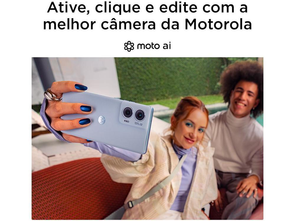 Smartphone Motorola Edge 50 Fusion 256GB Light Blue Vegan Leather 5G 8GB RAM 6,7" Câmera Sony Dupla Selfie 32MP Dual Chip - 16