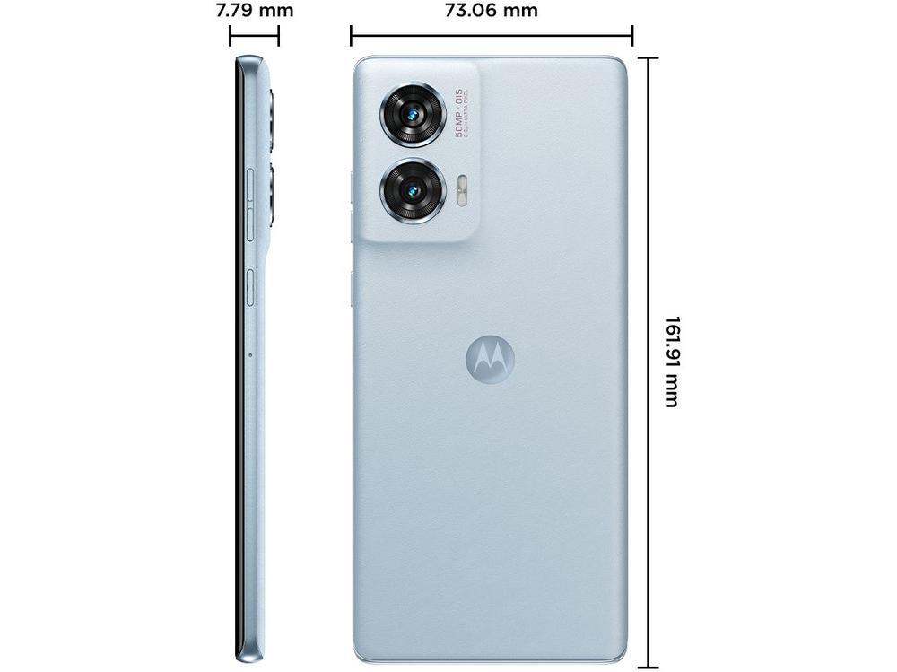 Smartphone Motorola Edge 50 Fusion 256GB Light Blue Vegan Leather 5G 8GB RAM 6,7" Câmera Sony Dupla Selfie 32MP Dual Chip - 18
