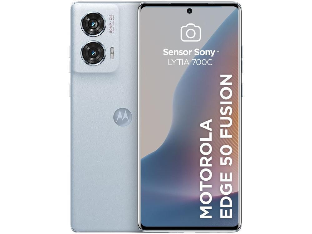 Smartphone Motorola Edge 50 Fusion 256GB Light Blue Vegan Leather 5G 8GB RAM 6,7" Câmera Sony Dupla Selfie 32MP Dual Chip - 23