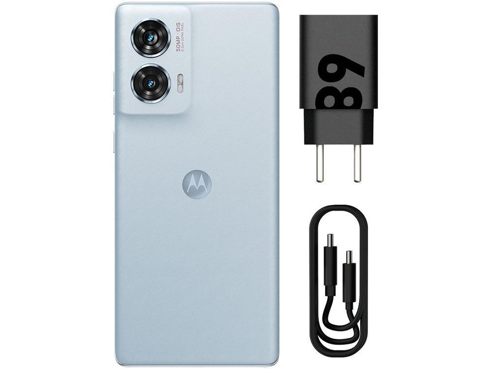 Smartphone Motorola Edge 50 Fusion 256GB Light Blue Vegan Leather 5G 8GB RAM 6,7" Câmera Sony Dupla Selfie 32MP Dual Chip - 27
