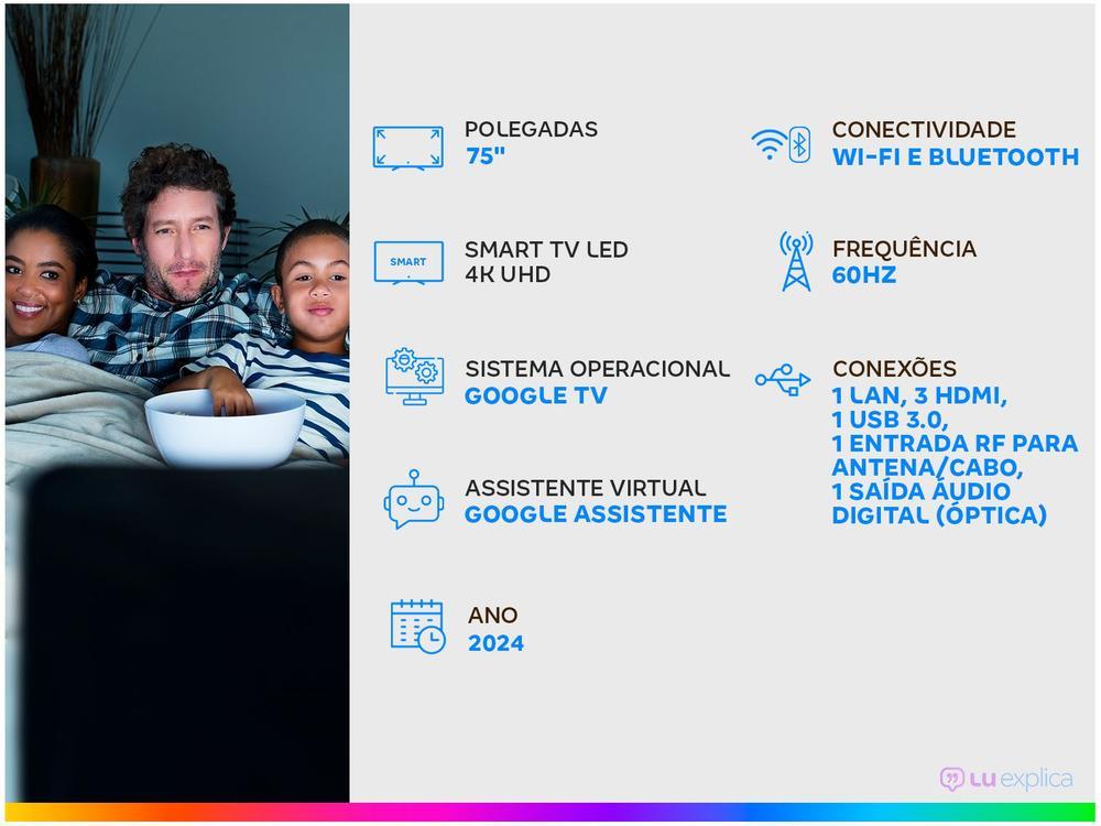 Smart TV 75" 4K UHD LED TCL 75P755 Wi-Fi Bluetooth 3 HDMI 1 USB - 2