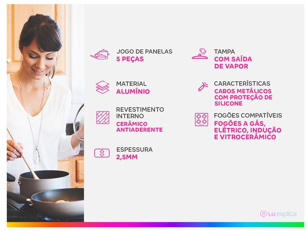 Jogo de Panelas Tramontina Antiaderente de Alumínio Rosa Trufado 5 peças Tunis - 2