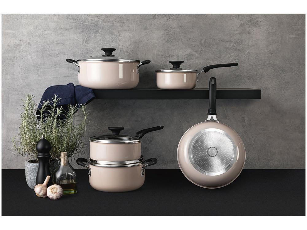 Jogo de Panelas Tramontina Antiaderente de Alumínio Rosa Trufado 5 peças Tunis - 6