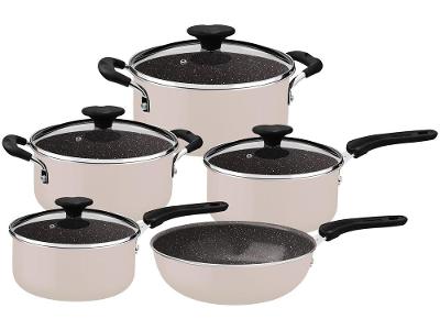 Jogo de Panelas Tramontina Antiaderente de Alumínio Rosa Trufado 5 peças Tunis