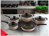 Jogo de Panelas Tramontina Antiaderente de Alumínio Rosa Trufado 5 peças Tunis