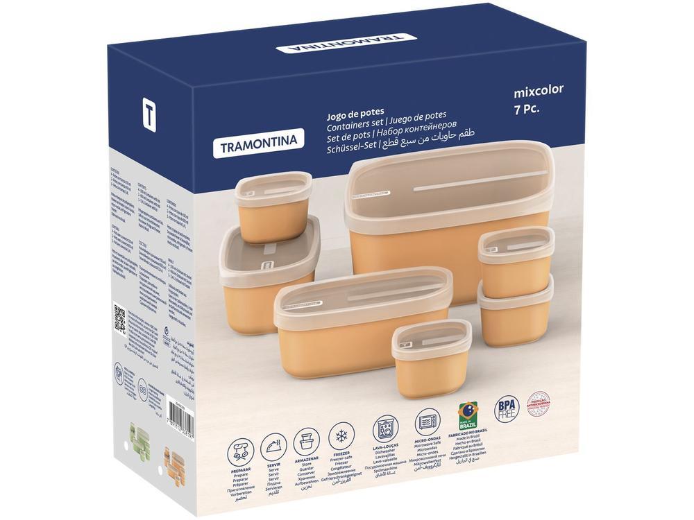 Jogo de Potes de Polipropileno Hermético Tramontina Mixcolor com Tampa Retangular 7 Peças - 12