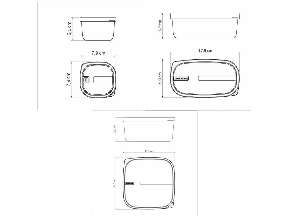 Jogo de Potes de Polipropileno Hermético Tramontina Mixcolor com Tampa Retangular 7 Peças - 15