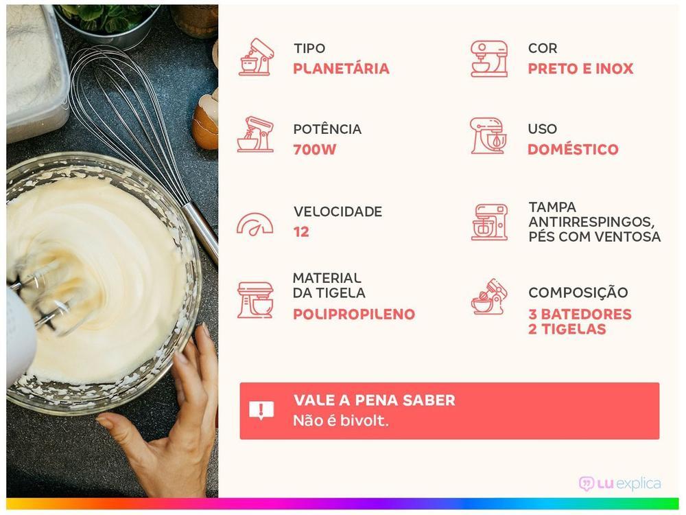 Batedeira Planetária Mondial Preto e Inox 700W - 2