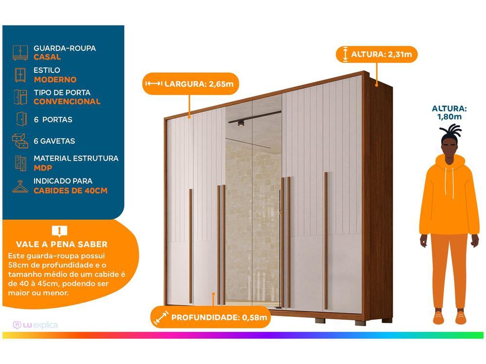 Guarda-roupa Casal com Espelho 6 Portas 6 Gavetas Caemmun Quintus Lux - 2