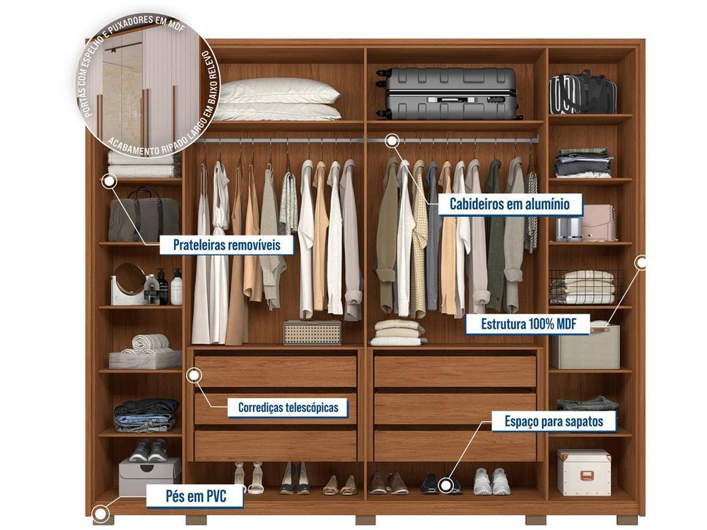Guarda-roupa Casal com Espelho 6 Portas 6 Gavetas Caemmun Quintus Lux - 6