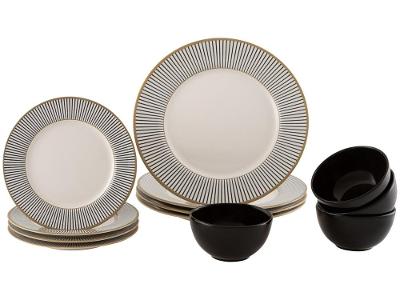 Aparelho de Jantar 12 Peças Alleanza Cerâmica Branco e Preto Redondo Ritz