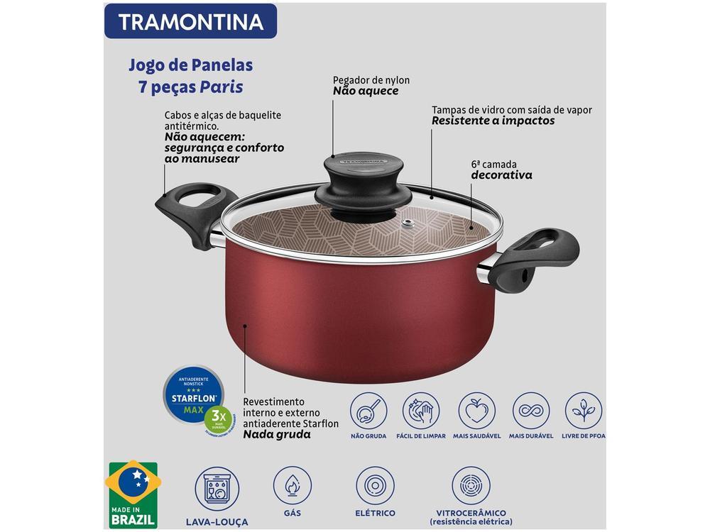 Jogo de Panelas Tramontina Antiaderente de Alumínio Vermelho 7 Peças Paris - 3