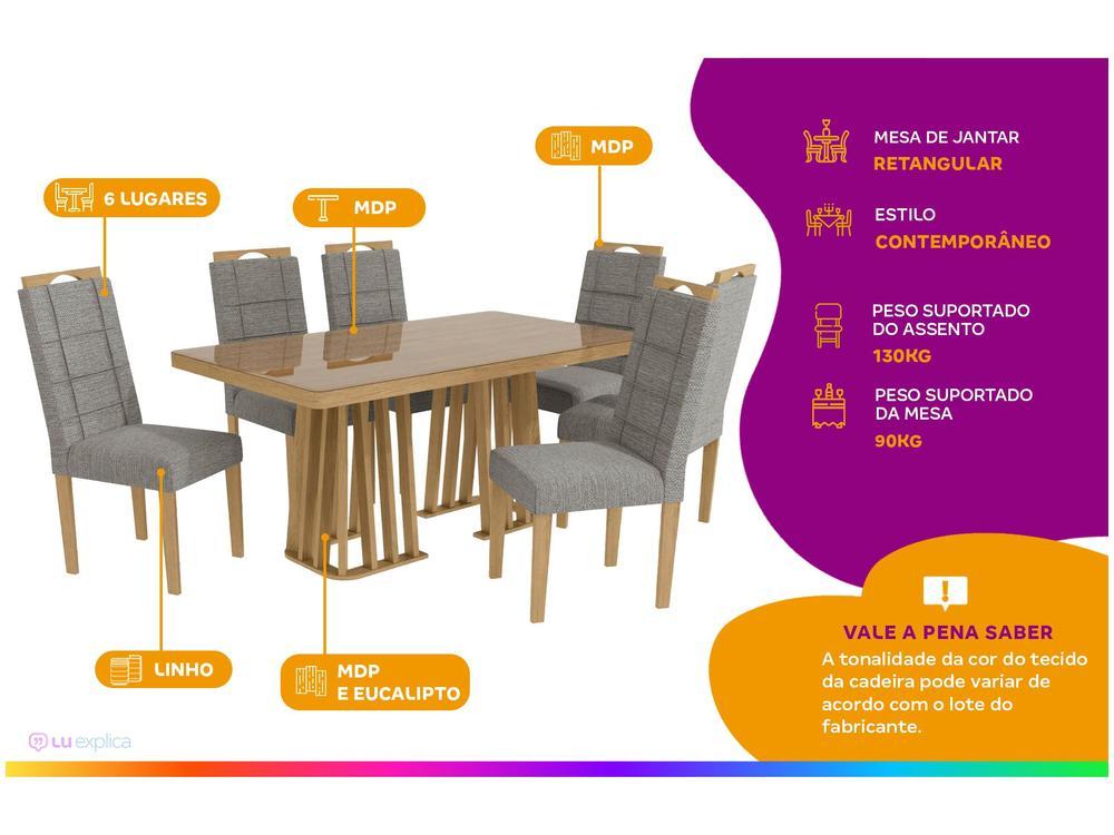 Mesa de Jantar 6 Cadeiras Retangular Cinza Kappesberg Esmeralda - 2