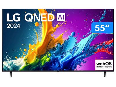 Smart TV 55" 4K QNED LG 55QNED80TSA WebOS 24 Processador α5 Ger7 Wi-Fi Bluetooth com Alexa e Chromecast 3 HDMI 2 USB