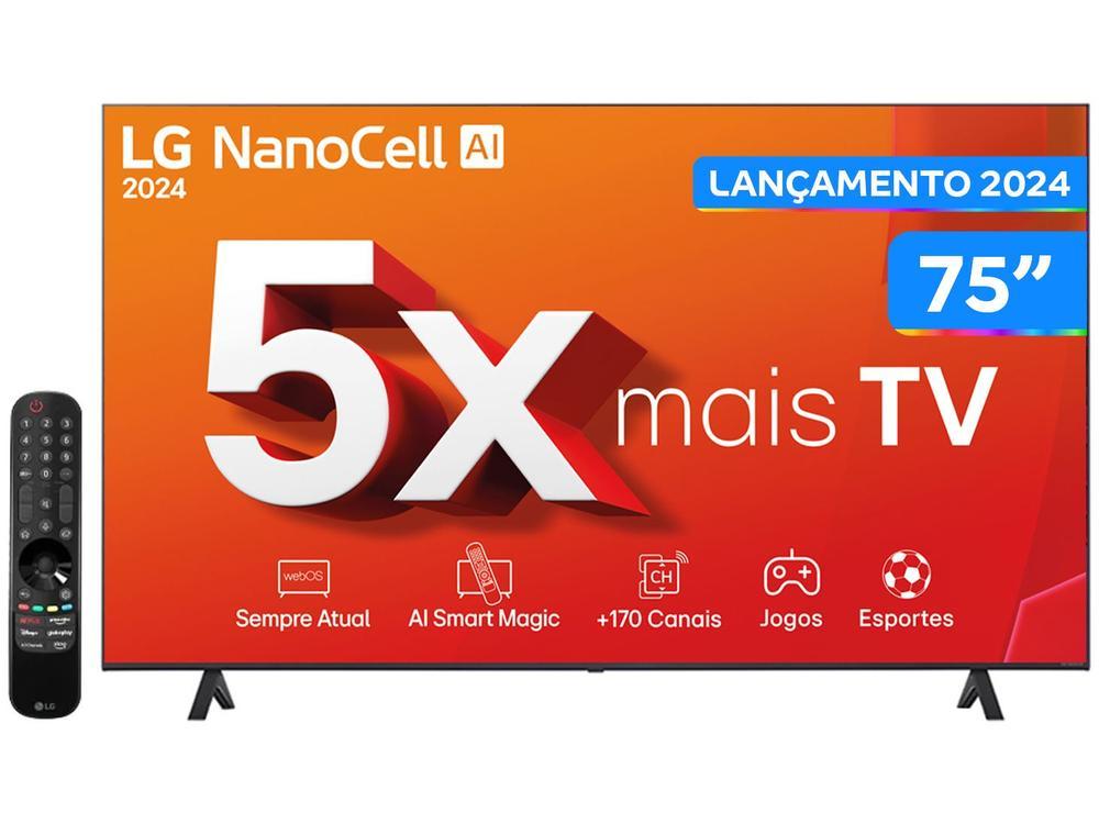 Smart TV 75" 4K NanoCell LG 75NANO80TSA WebOS 24 Processador α5 Ger7 Wi-Fi Bluetooth com Alexa 3 HDMI 2 USB - 14