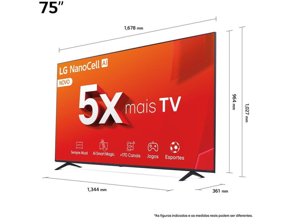 Smart TV 75" 4K NanoCell LG 75NANO80TSA WebOS 24 Processador α5 Ger7 Wi-Fi Bluetooth com Alexa 3 HDMI 2 USB - 25
