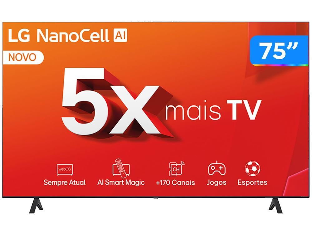 Smart TV 75" 4K NanoCell LG 75NANO80TSA WebOS 24 Processador α5 Ger7 Wi-Fi Bluetooth com Alexa 3 HDMI 2 USB - 1
