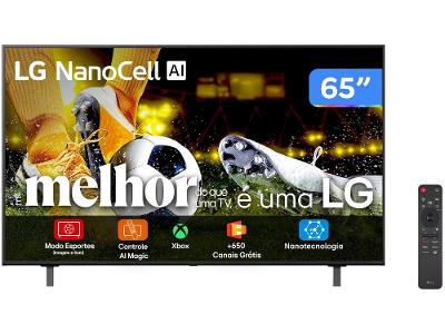 Smart TV 65" 4K NanoCell LG 65NANO80TSA WebOS 24 Processador α5 Ger7  Wi-Fi Bluetooth com Alexa 3 HDMI 2 USB