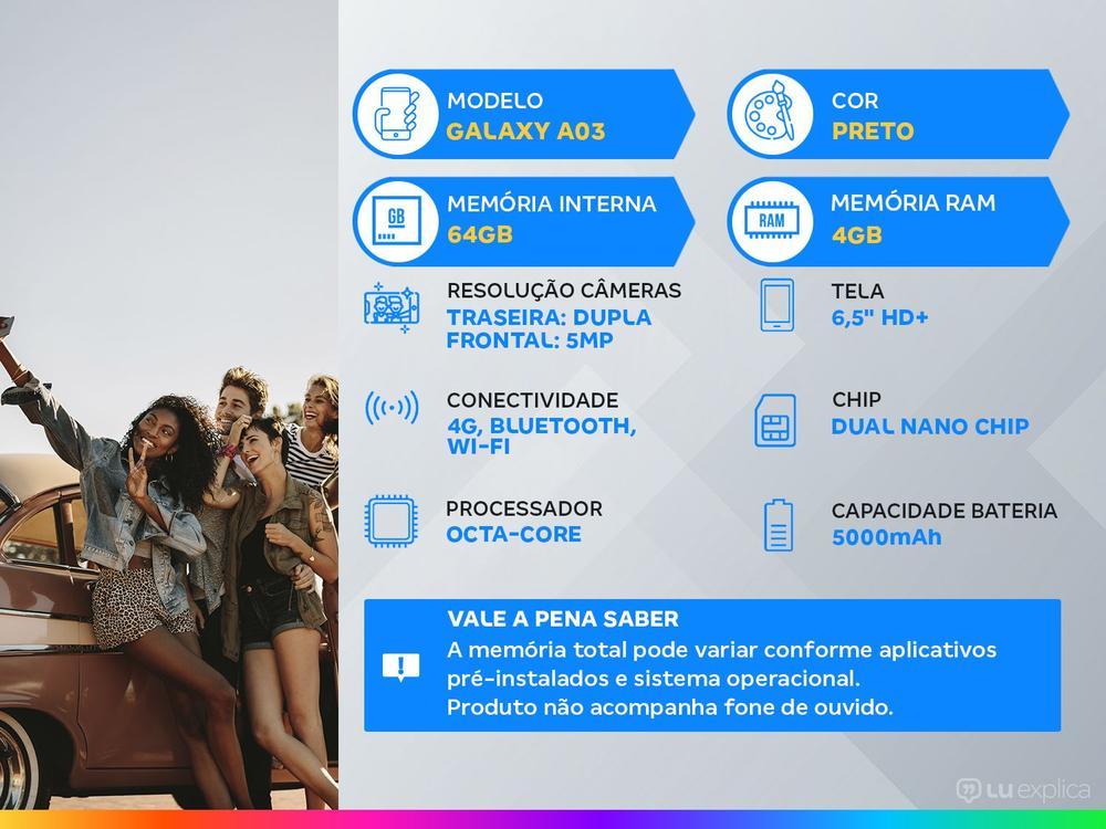 Smartphone Samsung Galaxy A03 64GB Preto 4G Octa-Core 4GB RAM Tela 6,5” Câm. Dupla + Sefie 5MP - 2
