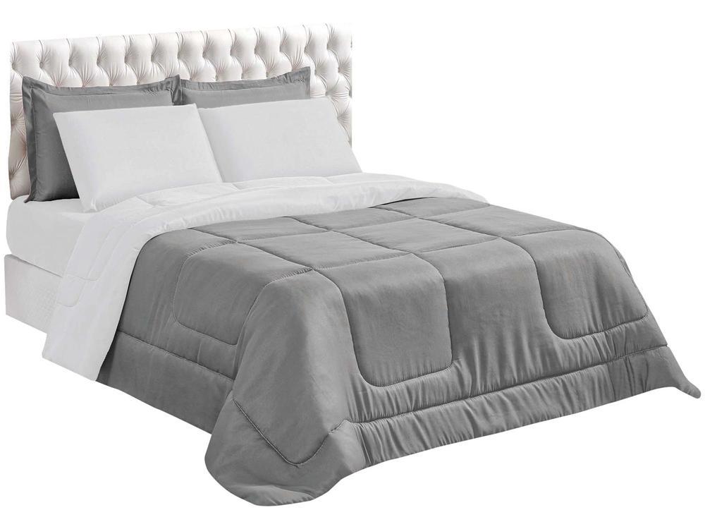Jogo de Cama Queen Marcelino Textil Microfibra 170 Fios Ternura Branco e Cinza 6 Peças - 10