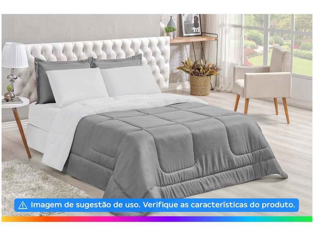 Jogo de Cama Queen Marcelino Textil Microfibra 170 Fios Ternura Branco e Cinza 6 Peças - 8