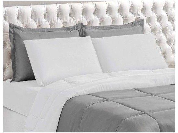 Jogo de Cama Queen Marcelino Textil Microfibra 170 Fios Ternura Branco e Cinza 6 Peças - 9