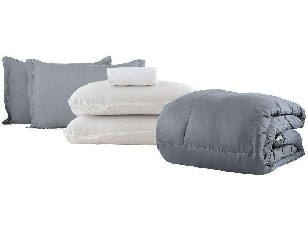 Jogo de Cama Queen Marcelino Textil Microfibra 170 Fios Ternura Branco e Cinza 6 Peças - 2