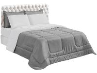 Jogo de Cama Queen Marcelino Textil Microfibra 170 Fios Ternura Branco e Cinza 6 Peças - 10