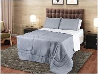 Jogo de Cama Queen Marcelino Textil Microfibra 170 Fios Ternura Branco e Cinza 6 Peças - 1