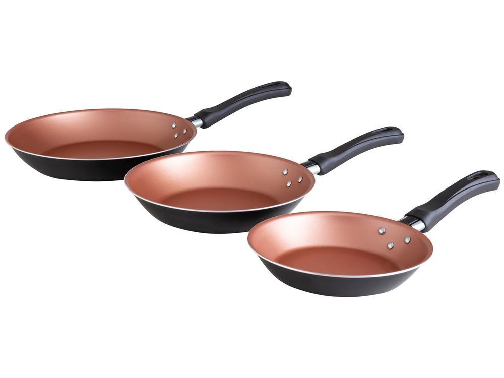 Conjunto de Frigideiras Antiaderente Tramontina de Alumínio Caribe Preto e Salmão 3 Peças - 1