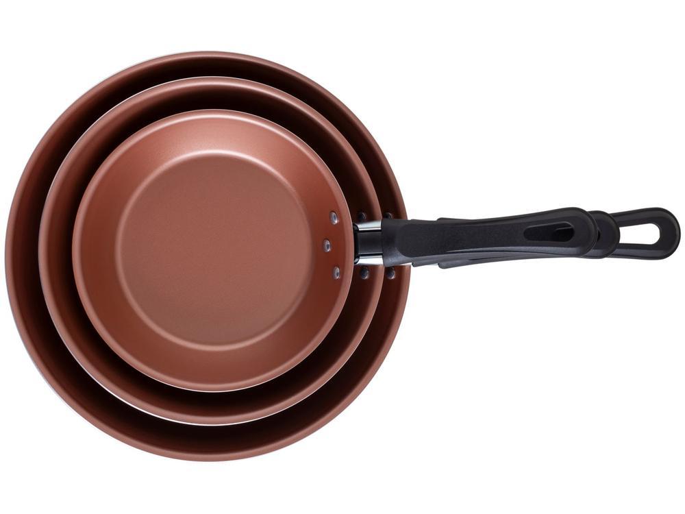 Conjunto de Frigideiras Antiaderente Tramontina de Alumínio Caribe Preto e Salmão 3 Peças - 3