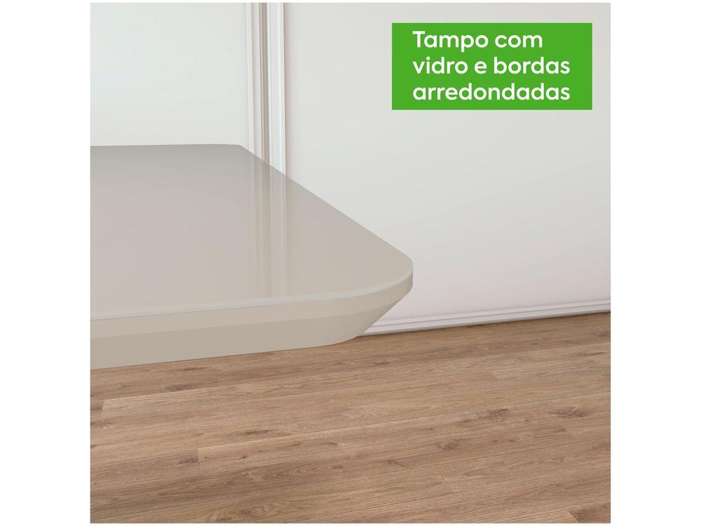 Mesa de Jantar 6 Cadeiras Retangular Branco e Amêndoa Tampo de Vidro Móveis Lopas Apogeu - 11