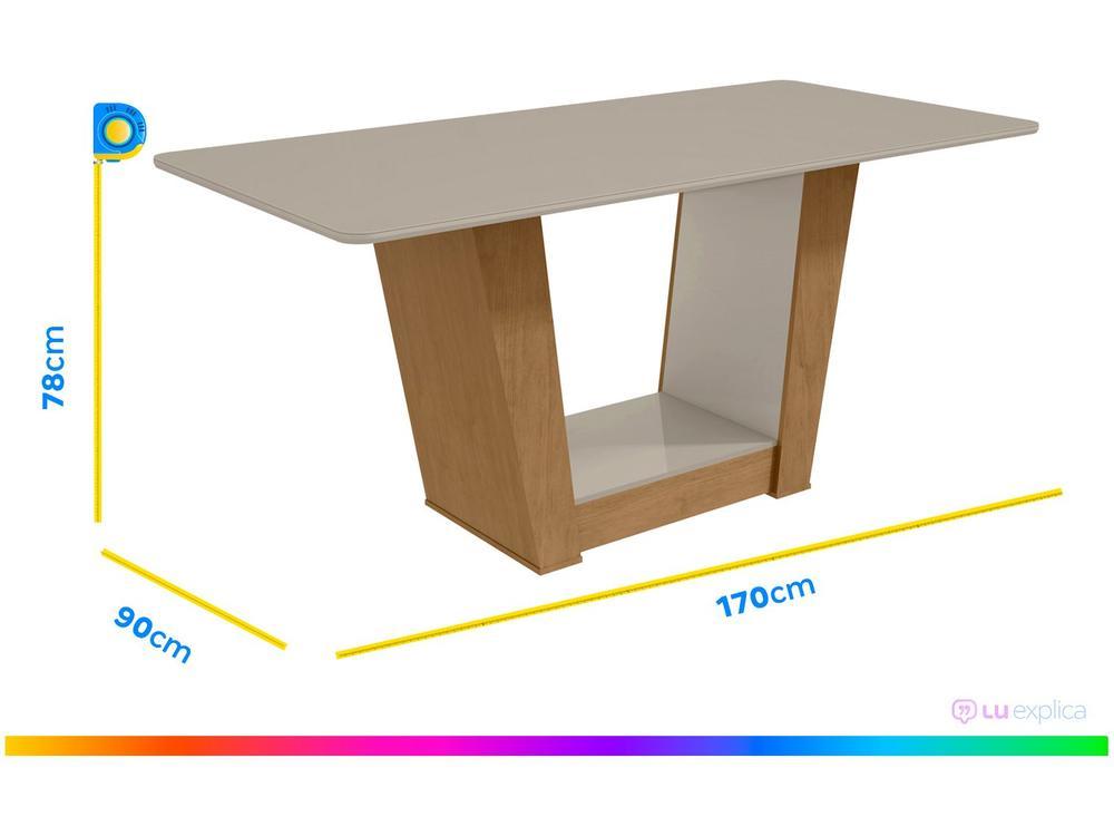 Mesa de Jantar 6 Cadeiras Retangular Branco e Amêndoa Tampo de Vidro Móveis Lopas Apogeu - 3