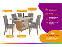 Mesa de Jantar 6 Cadeiras Retangular Branco e Amêndoa Tampo de Vidro Móveis Lopas Apogeu - 2