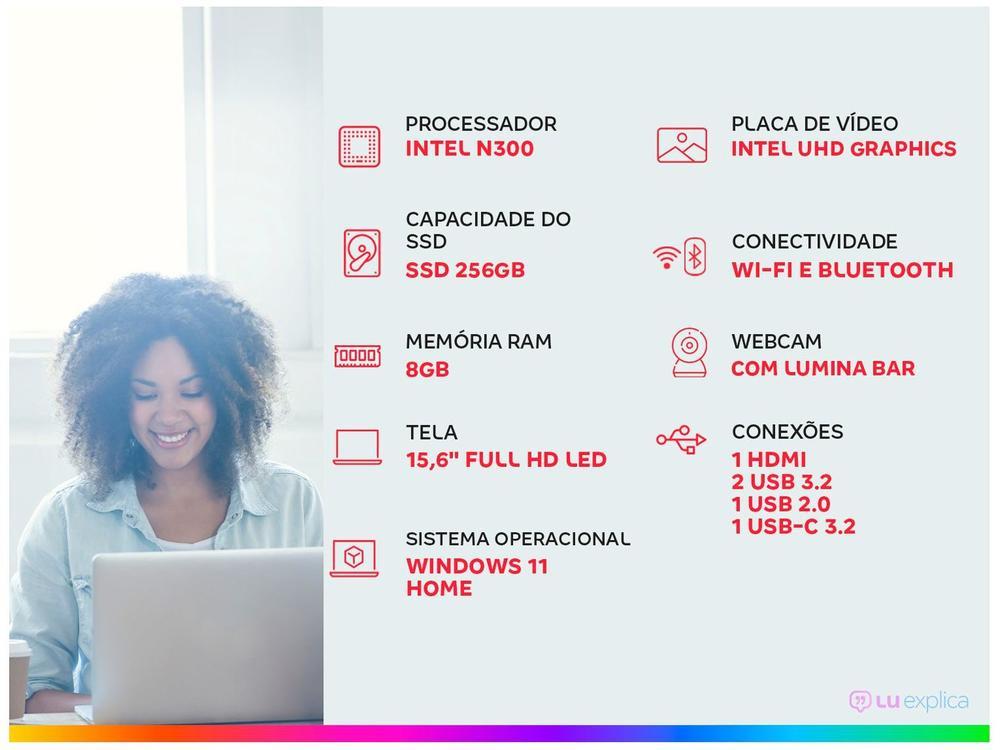 Notebook Positivo Vision i15 Intel Core i3 N300 8GB 256GB SSD Tela 15,6" Full HD Antirreflexo Windows 11 Preto - 2