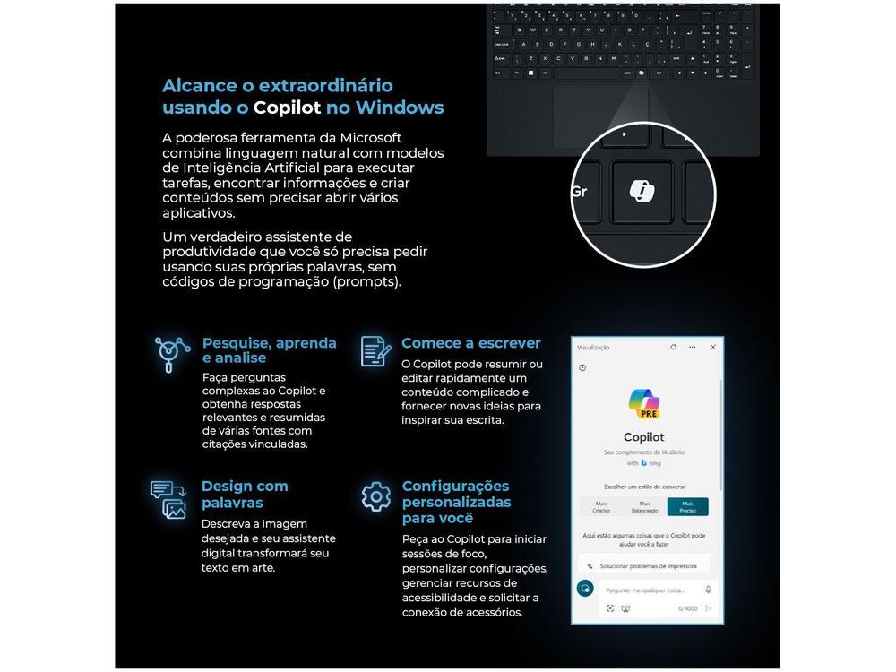 Notebook Positivo Vision i15 Intel Core i3 N300 8GB 256GB SSD Tela 15,6" Full HD Antirreflexo Windows 11 Preto - 9