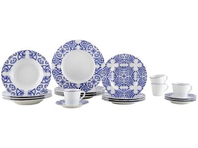 Aparelho de Jantar Sobremesa e Chá 20 Peças Tramontina de Porcelana Azul Redondo Algarve