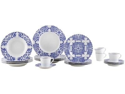 Aparelho de Jantar Sobremesa e Chá 20 Peças Tramontina de Porcelana Azul Redondo Algarve