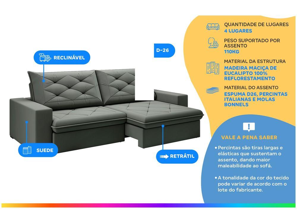 Sofá 4 Lugares Retrátil Reclinável Suede Veludo Premier Flexforma Estofados - 2
