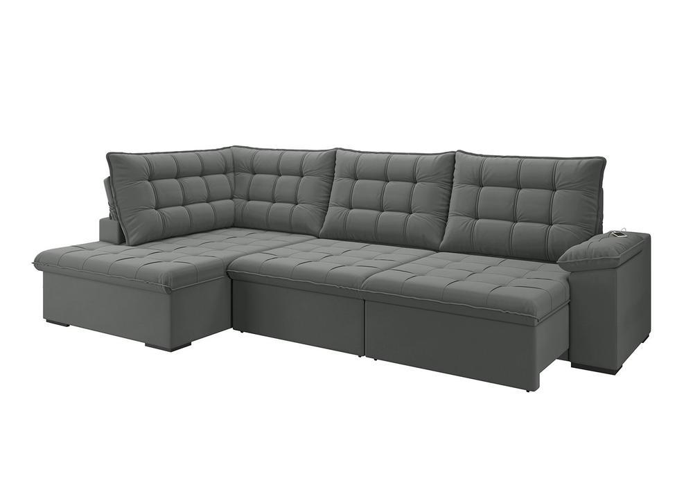 Sofá de Canto 6 Lugares Retrátil Reclinável Suede Veludo Dallas Flexforma Estofados - 4