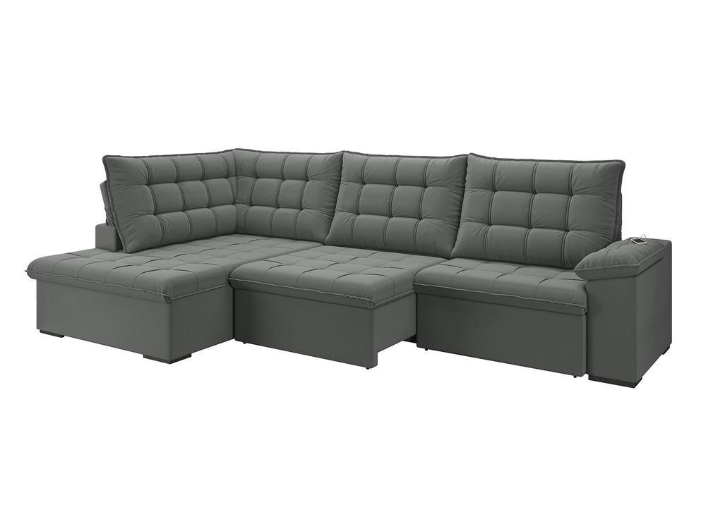 Sofá de Canto 6 Lugares Retrátil Reclinável Suede Veludo Dallas Flexforma Estofados - 5