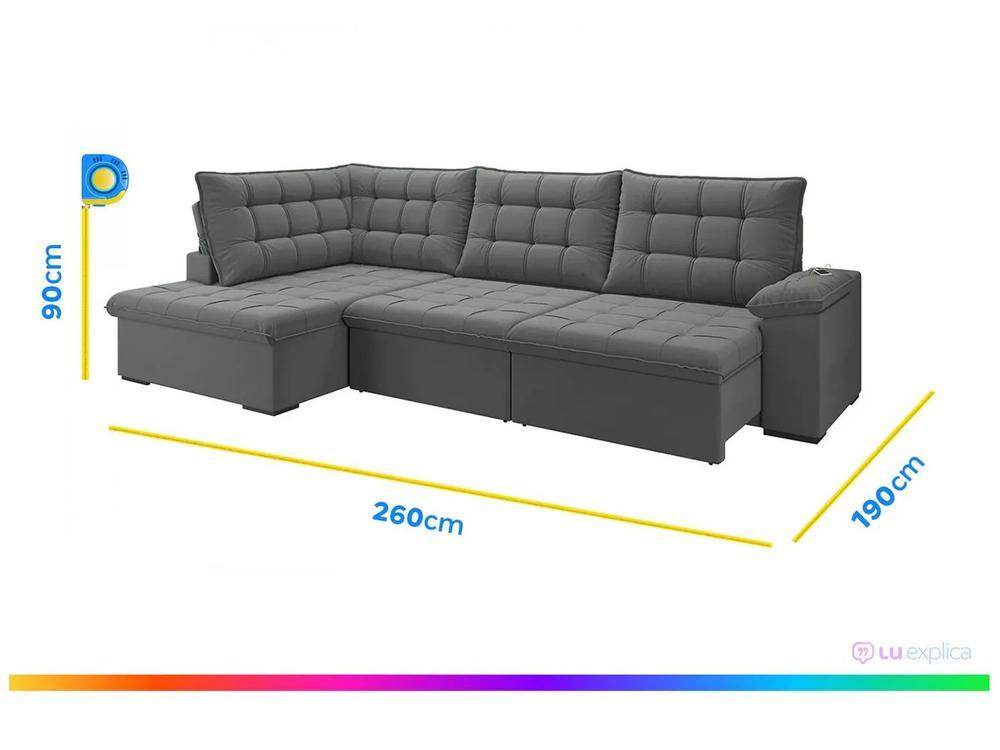 Sofá de Canto 6 Lugares Retrátil Reclinável Suede Veludo Dallas Flexforma Estofados - 3