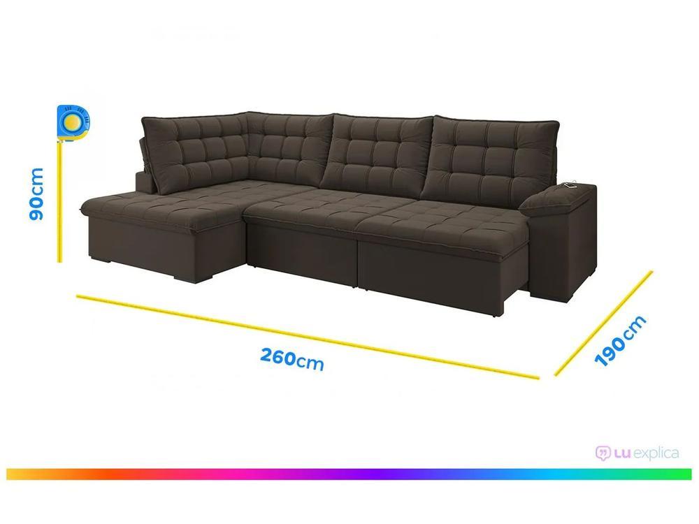 Sofá de Canto 6 Lugares Retrátil Reclinável Suede Veludo Dallas Flexforma Estofados - 3