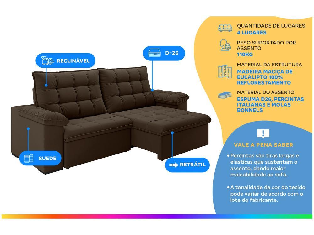 Sofá 4 Lugares Retrátil Reclinável Suede Veludo Dallas Flexforma Estofados - 2