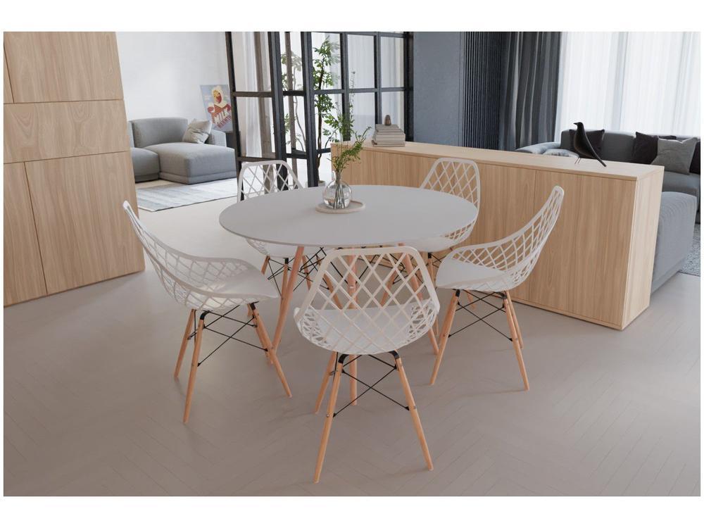 Mesa de Jantar 5 Cadeiras Redonda Branco  - 1