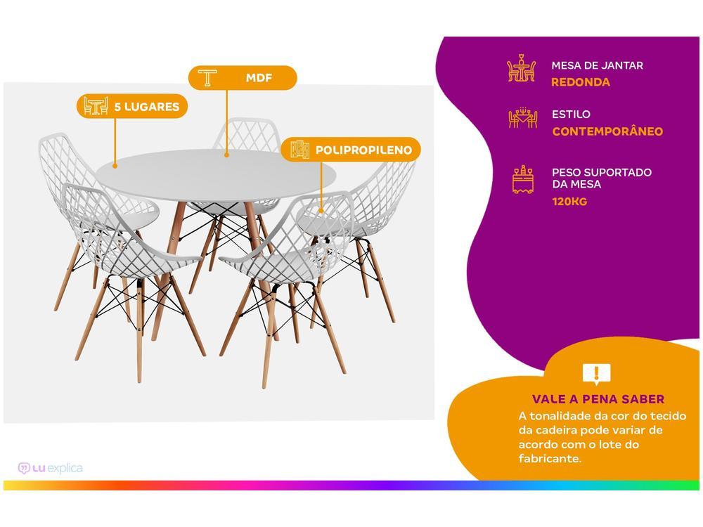 Mesa de Jantar 5 Cadeiras Redonda Branco  - 2