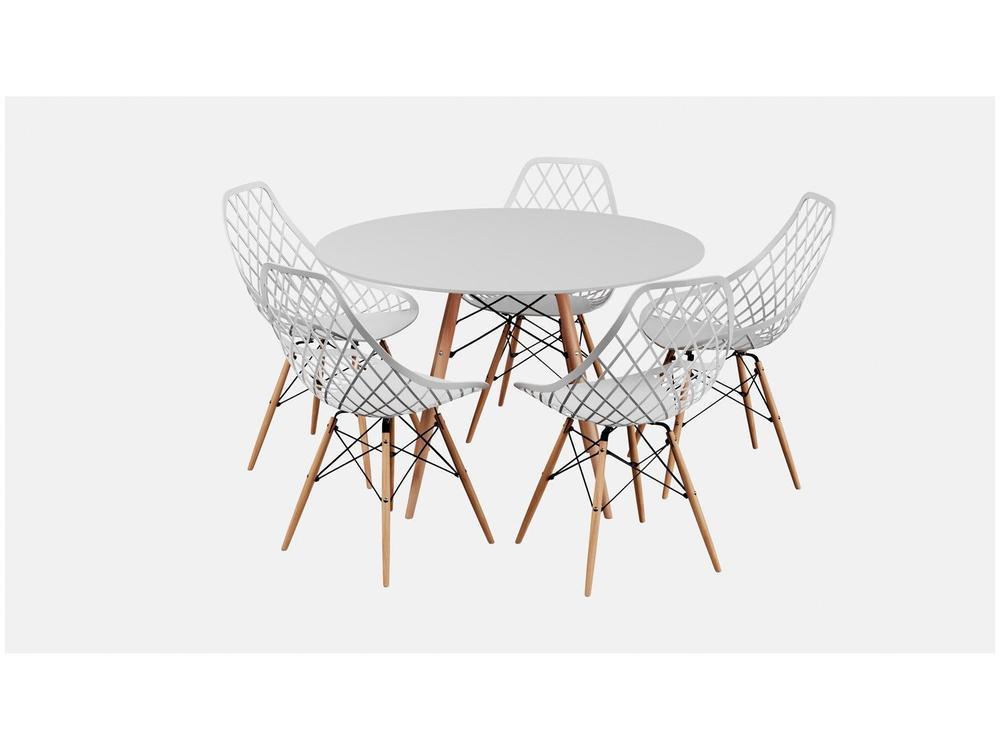 Mesa de Jantar 5 Cadeiras Redonda Branco  - 4