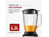 Liquidificador Mondial Turbo Glass L-1400 GI Copo de Vidro 12 Velocidades 1400W  Preto/Inox - 6