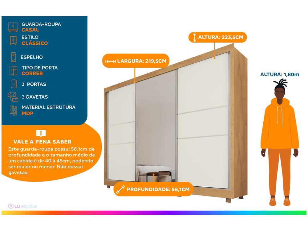 Guarda-roupa Casal com Espelho 3 Portas de Correr 3 Gavetas Europa Maranello 11617.1 - 2